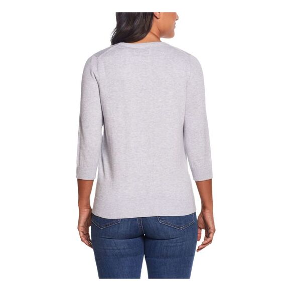 WEATHERPROOF VINTAGE Womens Gray Graphic Long Sleeve Crew Neck Sweater XS - Picture 2 of 4